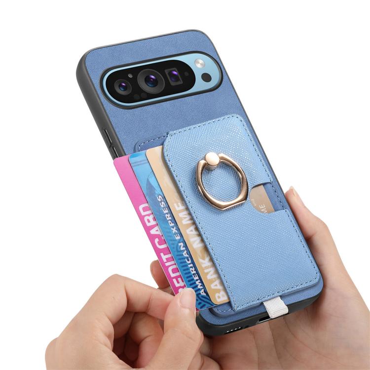 For Google Pixel 7 Retro Cross Leather Ring Side Insert Card Bag MagSafe Phone Case