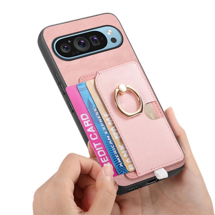 For Google Pixel 7 Retro Cross Leather Ring Side Insert Card Bag MagSafe Phone Case