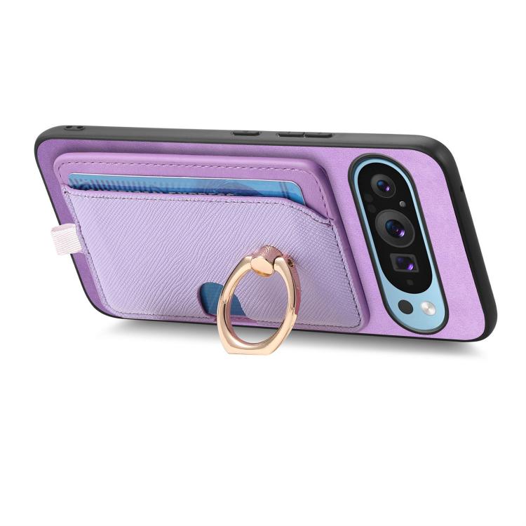 For Google Pixel 7 Retro Cross Leather Ring Side Insert Card Bag MagSafe Phone Case