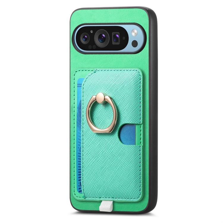 For Google Pixel 7 Retro Cross Leather Ring Side Insert Card Bag MagSafe Phone Case