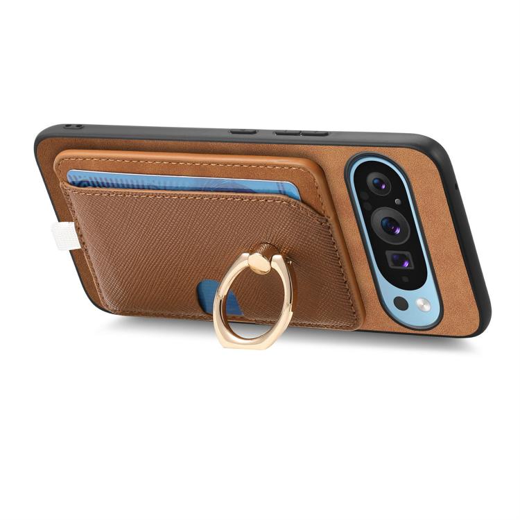For Google Pixel 9 / 9 Pro Retro Cross Leather Ring Side Insert Card Bag MagSafe Phone Case