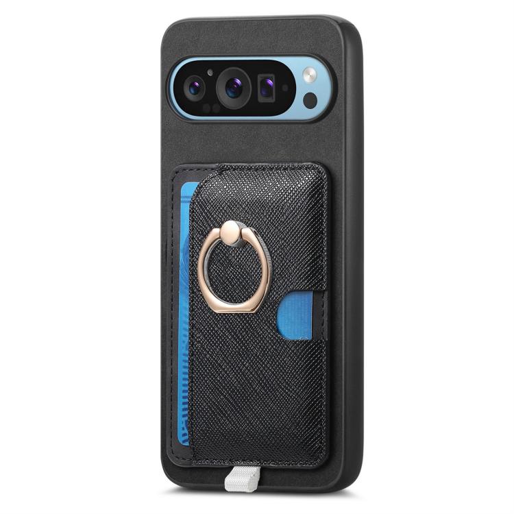 For Google Pixel 9 / 9 Pro Retro Cross Leather Ring Side Insert Card Bag MagSafe Phone Case