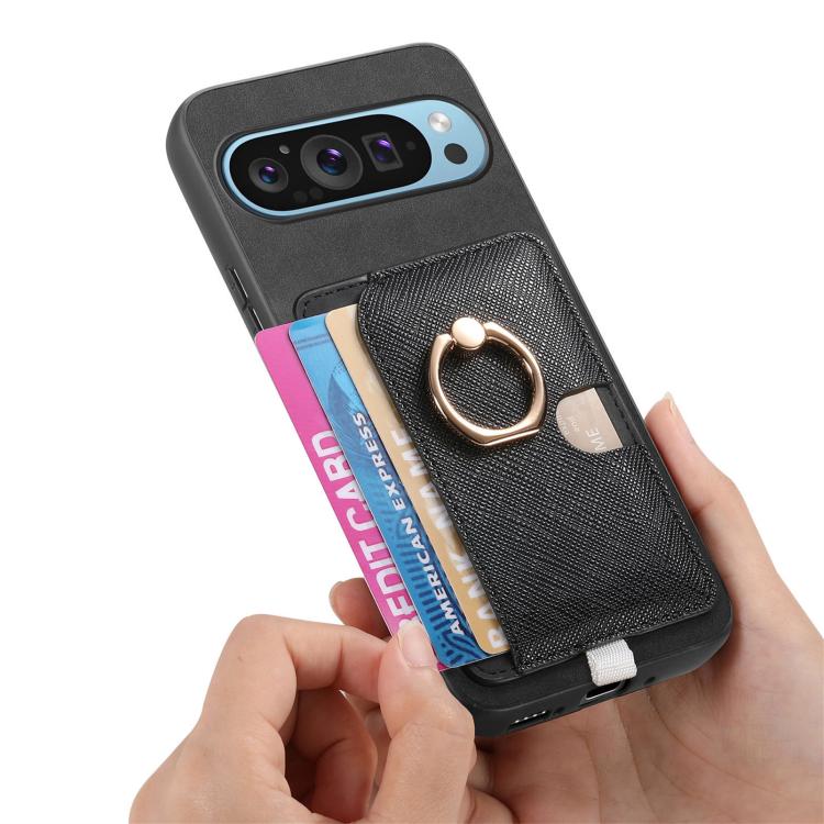 For Google Pixel 9 / 9 Pro Retro Cross Leather Ring Side Insert Card Bag MagSafe Phone Case
