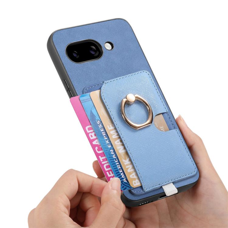 For Google Pixel 9a Retro Cross Leather Ring Side Insert Card Bag MagSafe Phone Case