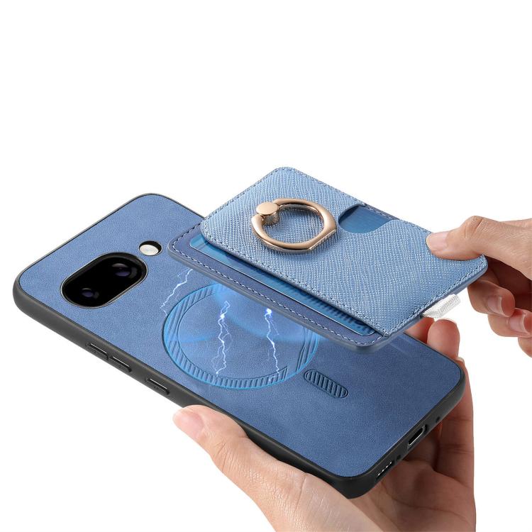 For Google Pixel 9a Retro Cross Leather Ring Side Insert Card Bag MagSafe Phone Case