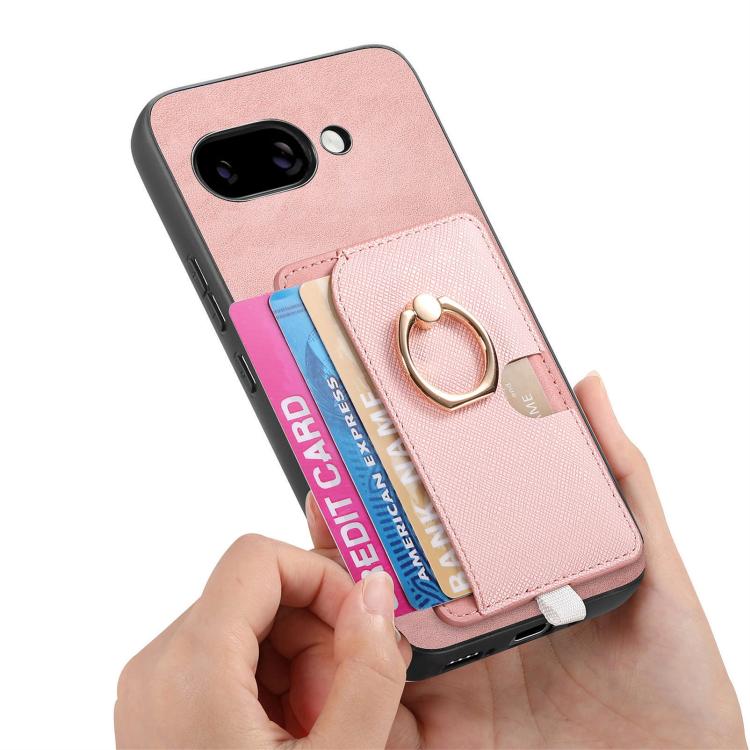 For Google Pixel 9a Retro Cross Leather Ring Side Insert Card Bag MagSafe Phone Case