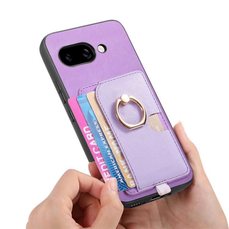 For Google Pixel 9a Retro Cross Leather Ring Side Insert Card Bag MagSafe Phone Case