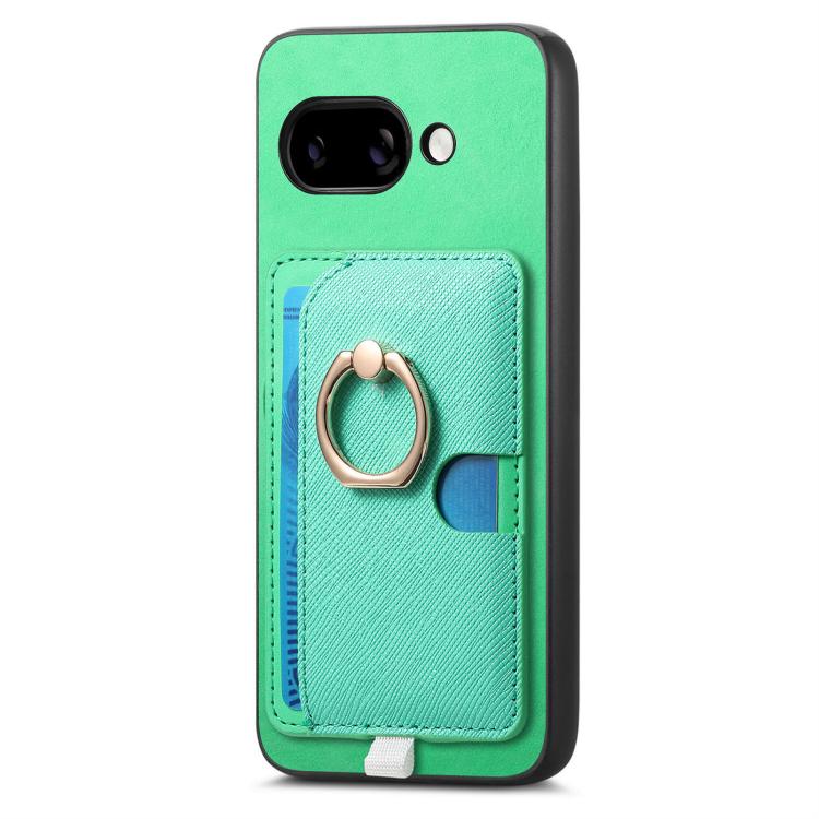 For Google Pixel 9a Retro Cross Leather Ring Side Insert Card Bag MagSafe Phone Case