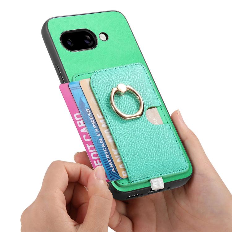 For Google Pixel 9a Retro Cross Leather Ring Side Insert Card Bag MagSafe Phone Case