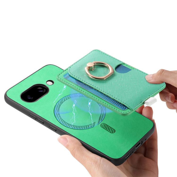 For Google Pixel 9a Retro Cross Leather Ring Side Insert Card Bag MagSafe Phone Case