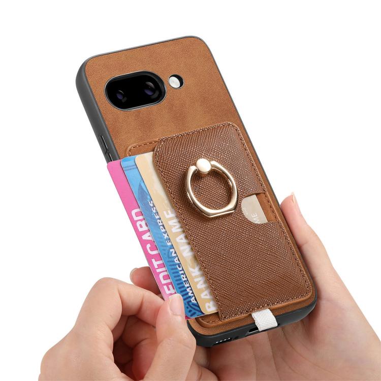 For Google Pixel 9a Retro Cross Leather Ring Side Insert Card Bag MagSafe Phone Case