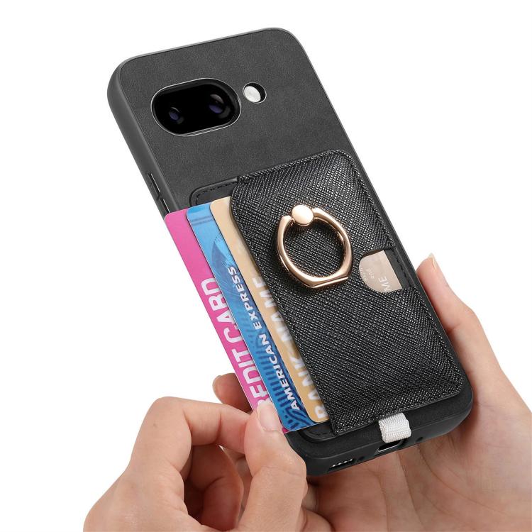 For Google Pixel 9a Retro Cross Leather Ring Side Insert Card Bag MagSafe Phone Case