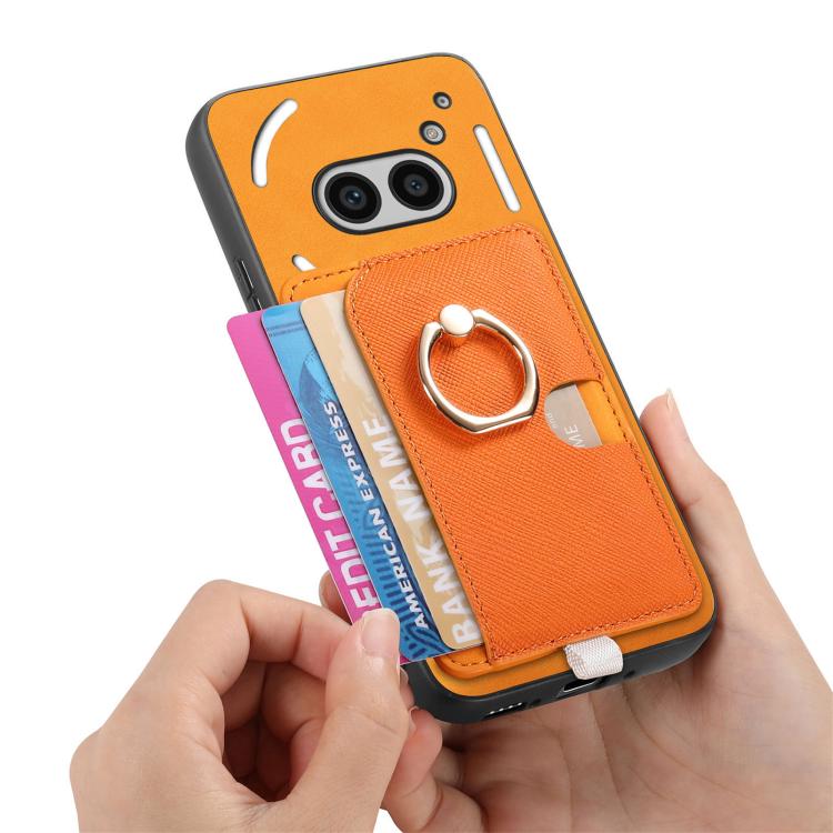 For Nothing CMF Phone 1 Retro Cross Leather Ring Side Insert Card Bag MagSafe Phone Case