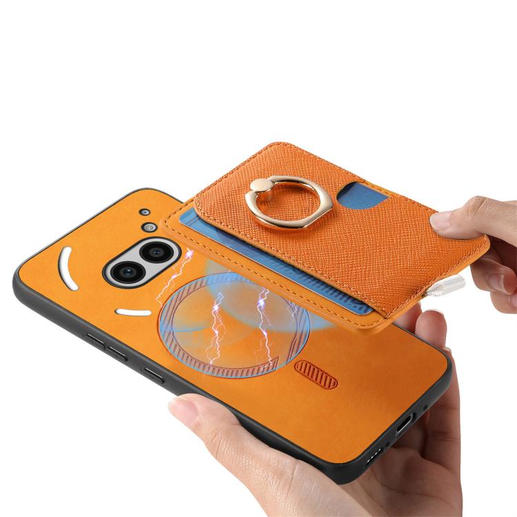 For Nothing CMF Phone 1 Retro Cross Leather Ring Side Insert Card Bag MagSafe Phone Case