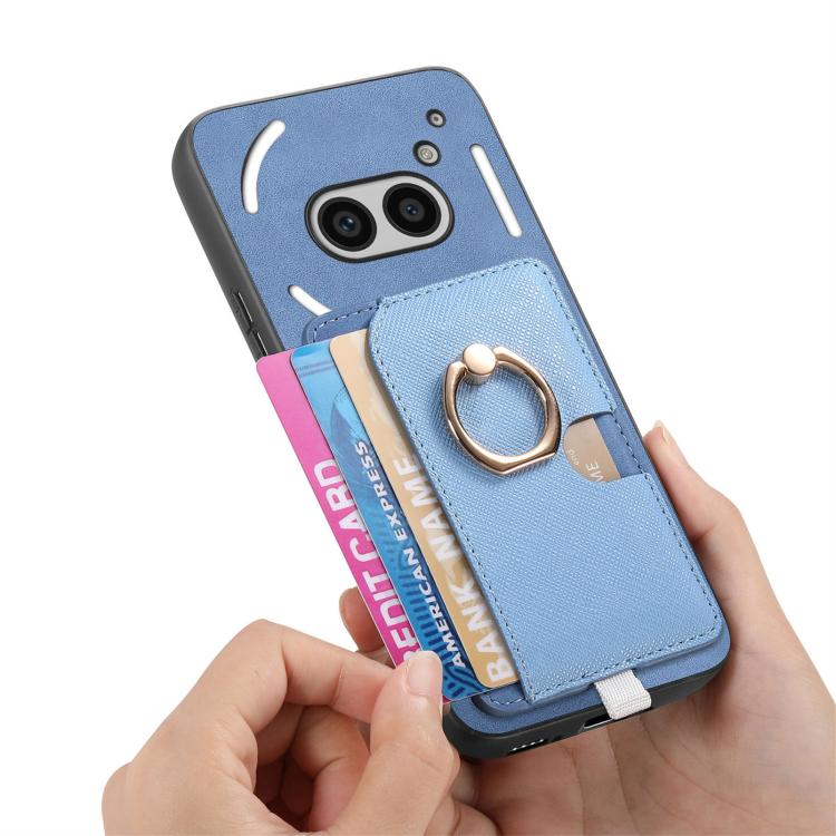 For Nothing CMF Phone 1 Retro Cross Leather Ring Side Insert Card Bag MagSafe Phone Case