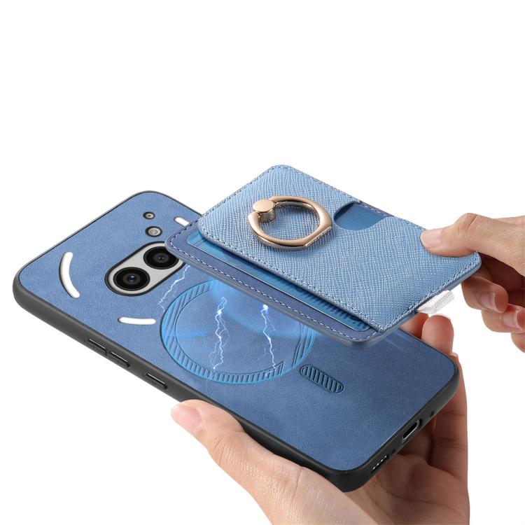 For Nothing CMF Phone 1 Retro Cross Leather Ring Side Insert Card Bag MagSafe Phone Case