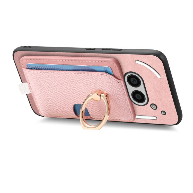 For Nothing CMF Phone 1 Retro Cross Leather Ring Side Insert Card Bag MagSafe Phone Case