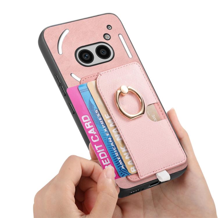 For Nothing CMF Phone 1 Retro Cross Leather Ring Side Insert Card Bag MagSafe Phone Case