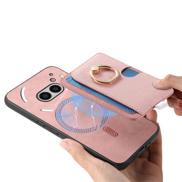 For Nothing CMF Phone 1 Retro Cross Leather Ring Side Insert Card Bag MagSafe Phone Case