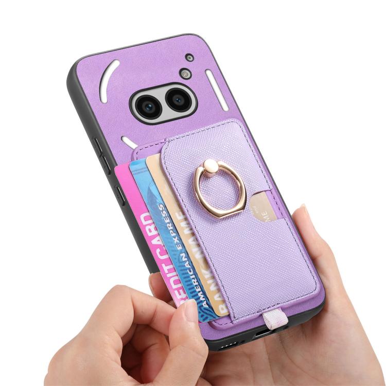 For Nothing CMF Phone 1 Retro Cross Leather Ring Side Insert Card Bag MagSafe Phone Case