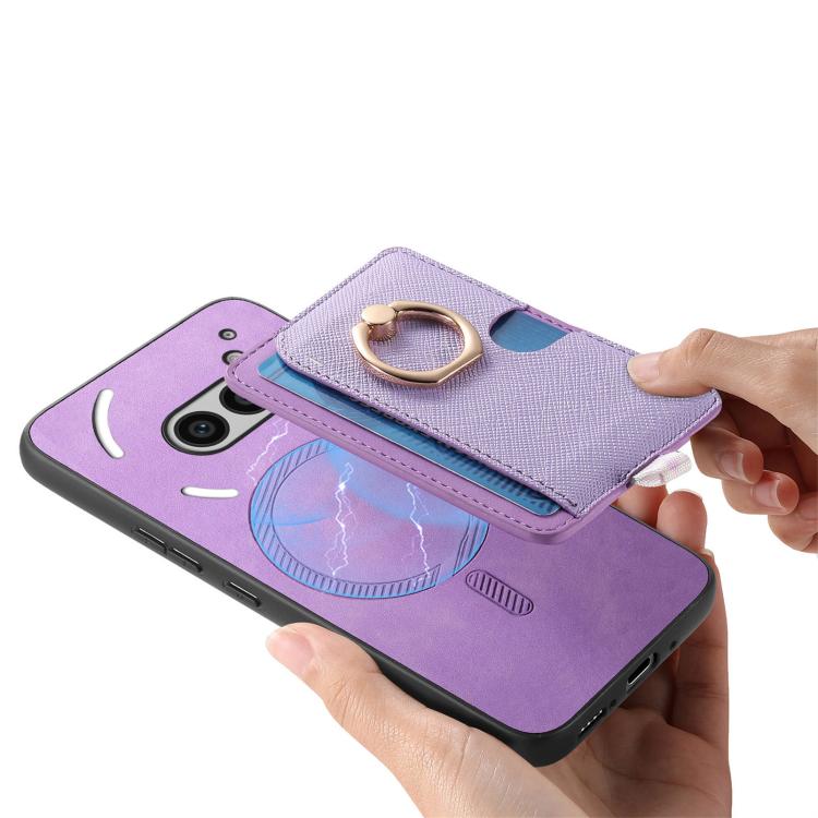 For Nothing CMF Phone 1 Retro Cross Leather Ring Side Insert Card Bag MagSafe Phone Case