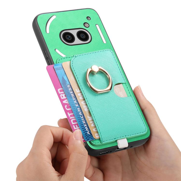 For Nothing CMF Phone 1 Retro Cross Leather Ring Side Insert Card Bag MagSafe Phone Case