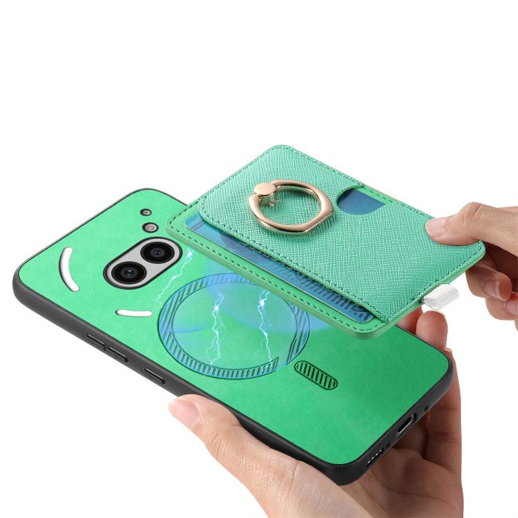For Nothing CMF Phone 1 Retro Cross Leather Ring Side Insert Card Bag MagSafe Phone Case