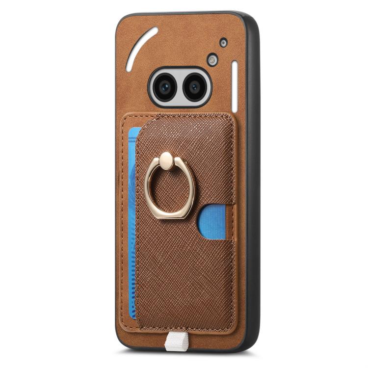 For Nothing CMF Phone 1 Retro Cross Leather Ring Side Insert Card Bag MagSafe Phone Case