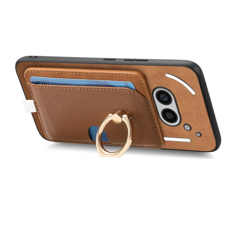 For Nothing CMF Phone 1 Retro Cross Leather Ring Side Insert Card Bag MagSafe Phone Case