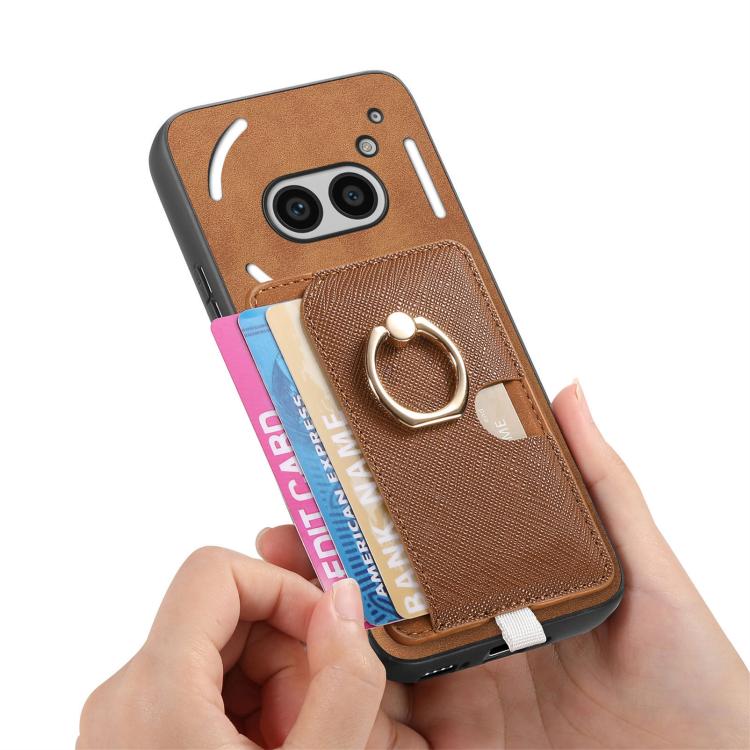 For Nothing CMF Phone 1 Retro Cross Leather Ring Side Insert Card Bag MagSafe Phone Case