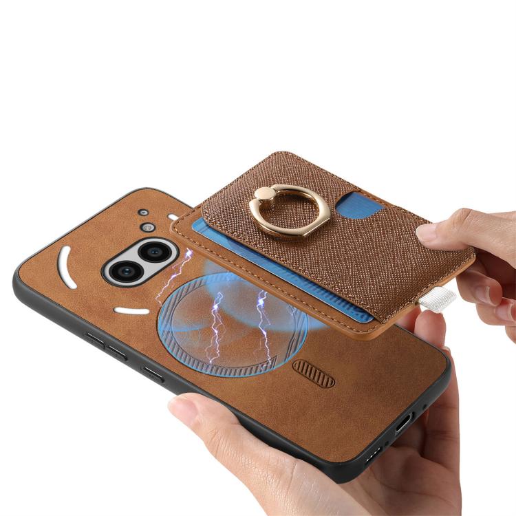For Nothing CMF Phone 1 Retro Cross Leather Ring Side Insert Card Bag MagSafe Phone Case