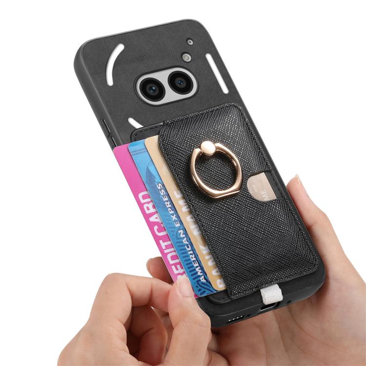 For Nothing CMF Phone 1 Retro Cross Leather Ring Side Insert Card Bag MagSafe Phone Case