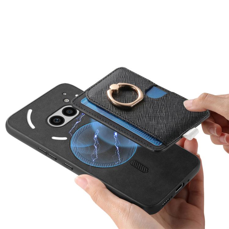 For Nothing CMF Phone 1 Retro Cross Leather Ring Side Insert Card Bag MagSafe Phone Case