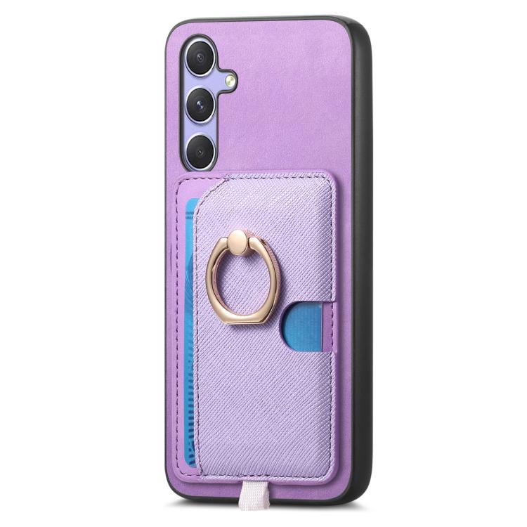 For Samsung Galaxy S24 FE 5G Retro Cross Leather Ring Side Insert Card Bag MagSafe Phone Case