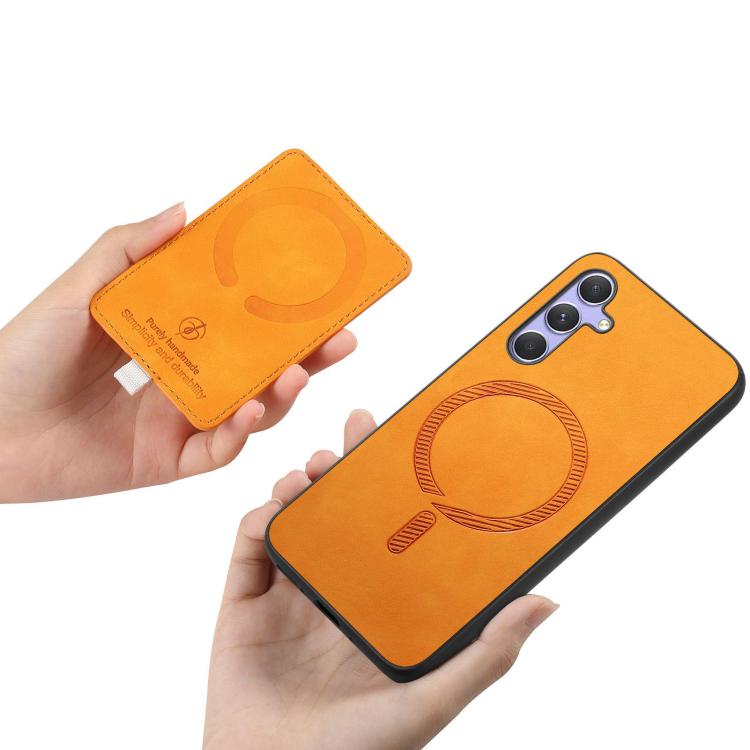 For Samsung Galaxy A35 5G Retro Cross Leather Ring Side Insert Card Bag MagSafe Phone Case