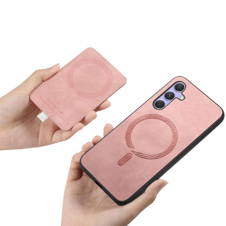 For Samsung Galaxy A35 5G Retro Cross Leather Ring Side Insert Card Bag MagSafe Phone Case