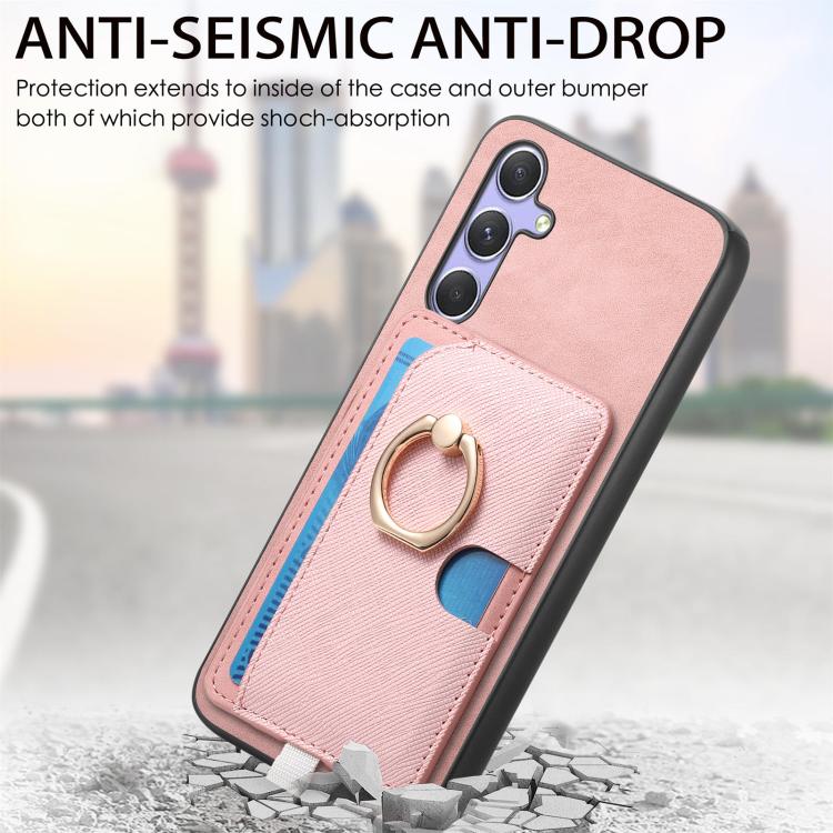 For Samsung Galaxy A35 5G Retro Cross Leather Ring Side Insert Card Bag MagSafe Phone Case