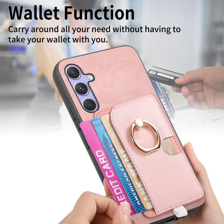 For Samsung Galaxy A35 5G Retro Cross Leather Ring Side Insert Card Bag MagSafe Phone Case