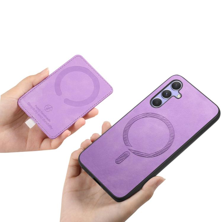 For Samsung Galaxy A35 5G Retro Cross Leather Ring Side Insert Card Bag MagSafe Phone Case