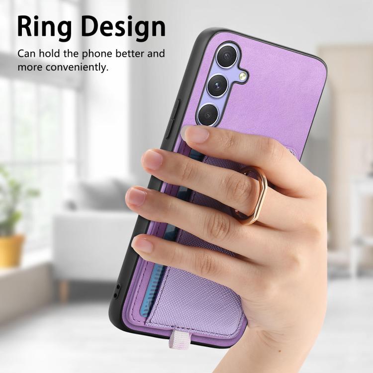 For Samsung Galaxy A15 Retro Cross Leather Ring Side Insert Card Bag MagSafe Phone Case