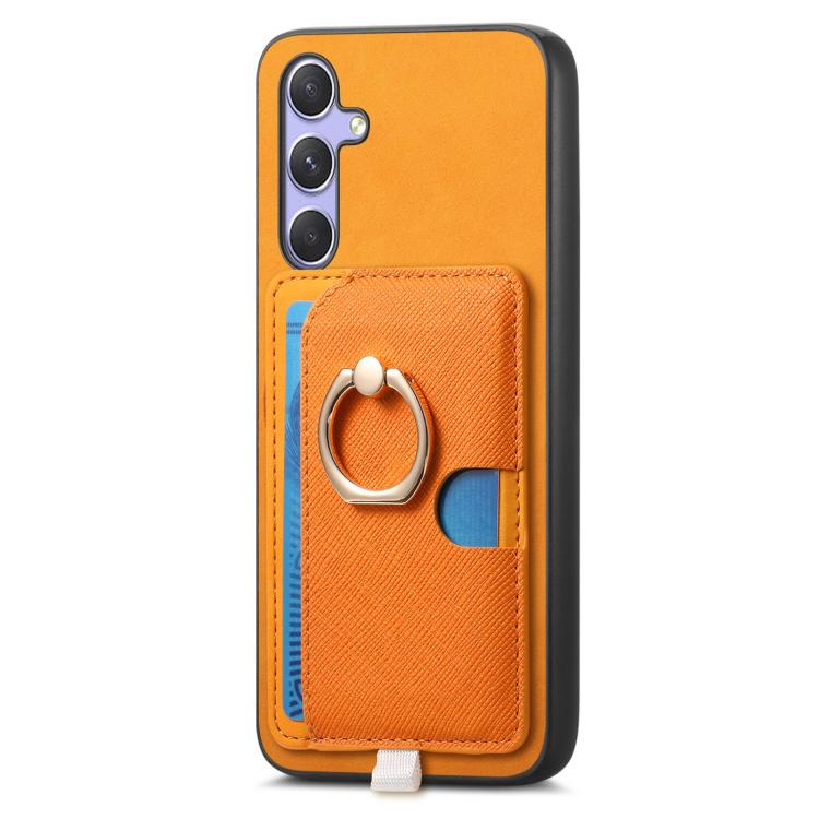 For Samsung Galaxy S23 FE 5G Retro Cross Leather Ring Side Insert Card Bag MagSafe Phone Case
