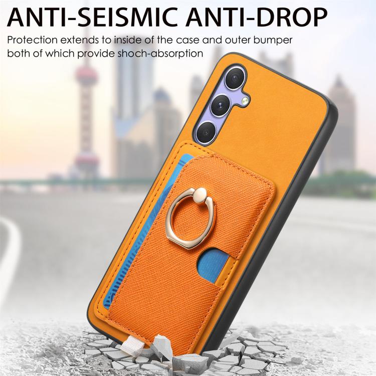 For Samsung Galaxy S23+ 5G Retro Cross Leather Ring Side Insert Card Bag MagSafe Phone Case