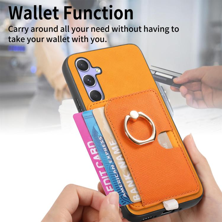 For Samsung Galaxy S23+ 5G Retro Cross Leather Ring Side Insert Card Bag MagSafe Phone Case