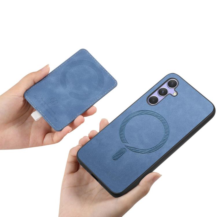 For Samsung Galaxy S23+ 5G Retro Cross Leather Ring Side Insert Card Bag MagSafe Phone Case