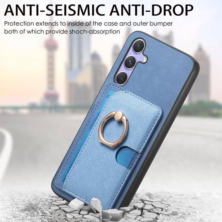 For Samsung Galaxy S23+ 5G Retro Cross Leather Ring Side Insert Card Bag MagSafe Phone Case