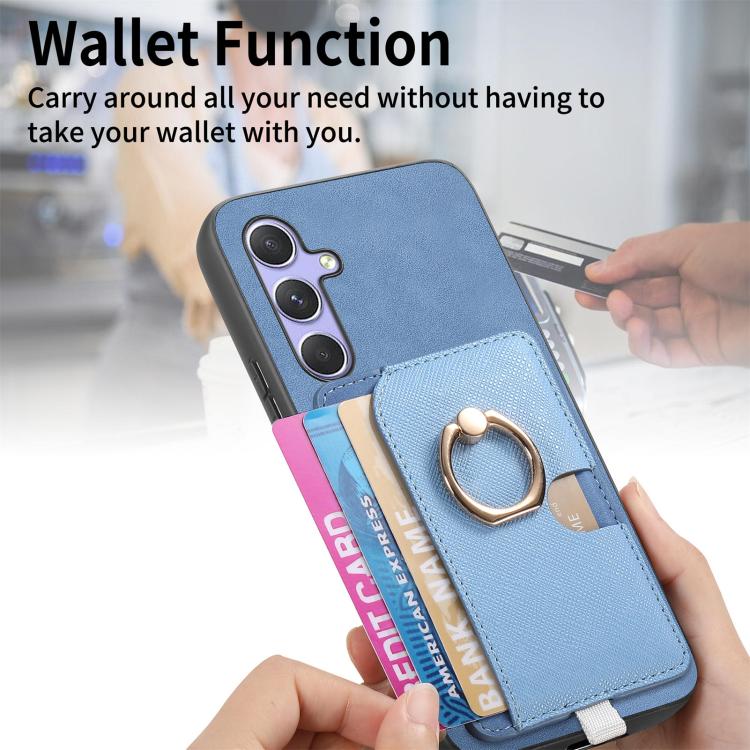 For Samsung Galaxy S23+ 5G Retro Cross Leather Ring Side Insert Card Bag MagSafe Phone Case