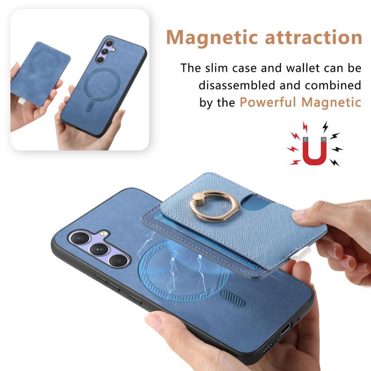 For Samsung Galaxy S23+ 5G Retro Cross Leather Ring Side Insert Card Bag MagSafe Phone Case