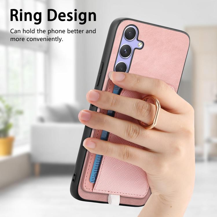 For Samsung Galaxy S23+ 5G Retro Cross Leather Ring Side Insert Card Bag MagSafe Phone Case