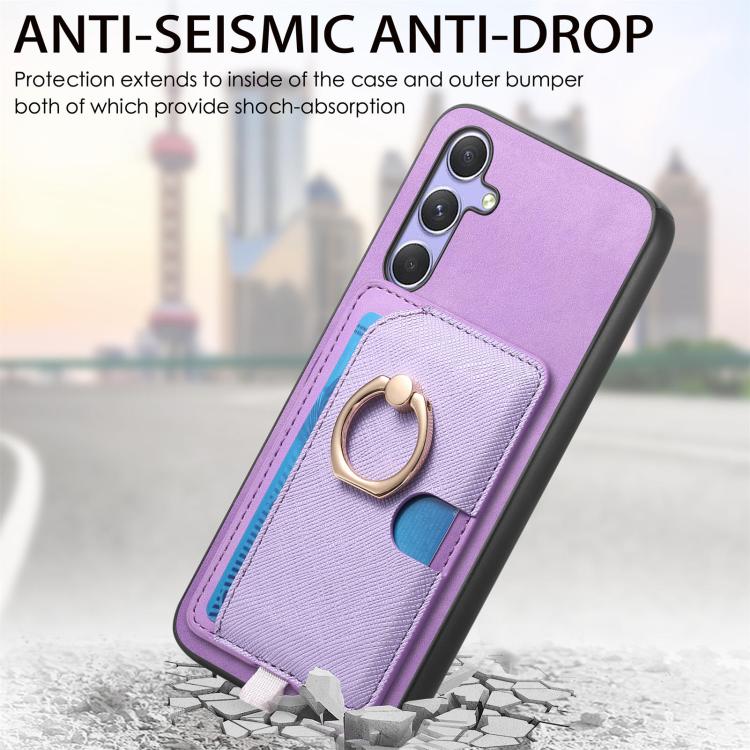 For Samsung Galaxy S23+ 5G Retro Cross Leather Ring Side Insert Card Bag MagSafe Phone Case