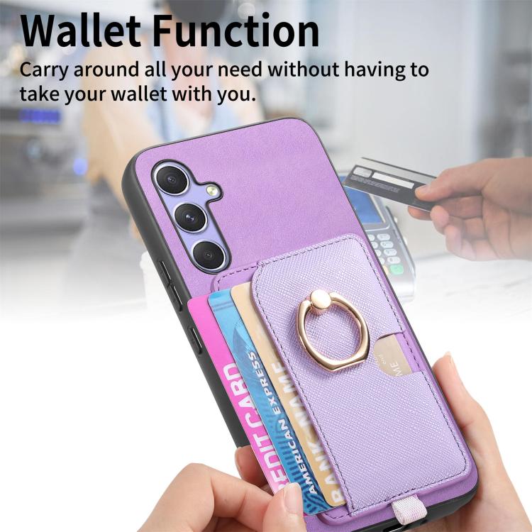 For Samsung Galaxy S23+ 5G Retro Cross Leather Ring Side Insert Card Bag MagSafe Phone Case